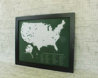 United States National Parks Pin Map | Framed printed on fabric America Parks Map