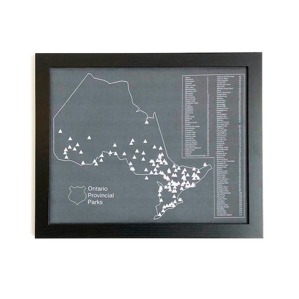 Custom Ontario Parks Map for Pins, printed on fabric and framed