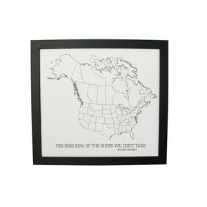 Hockey Fan Custom Push Pin Map - Cartes épinglables pour marquer la LNH, la LCH et d’autres équipes de hockey que vous avez vues jouer