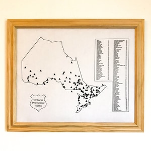 Carte des parcs provinciaux de l'Ontario | carte à épingles, imprimée sur du tissu et encadrée