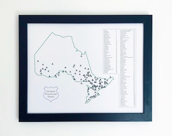 Framed Ontario Provincial Parks Fabruc Push Pin Map: Travel Tracker