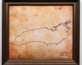 Lake Ontario Push Pin Map | Antique Look Lake Map