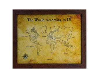The World According to Us Antique Look World Push Pin Map