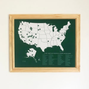 Framed United States National Parks Service Push Pin Map | Custom Printed Fabric Push Pin Map