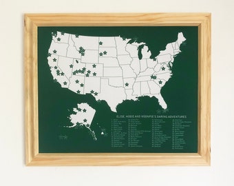 Framed United States National Parks Service Push Pin Map | Custom Printed Fabric Push Pin Map