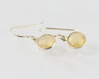 Golden Yellow Chalcedony Gemstone Earrings with Sterling Silver Bezels and Sterling Ear Wires