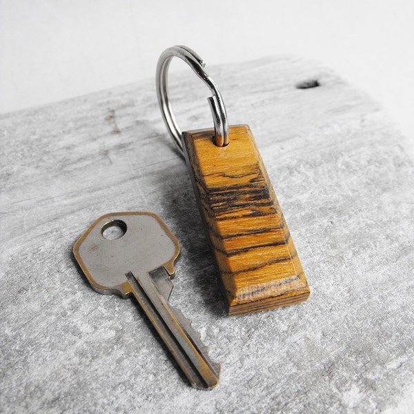 Exotic Bocote Wood Key Chain - Hand Shaped Wooden Keychain with Silver Tone Split Ring