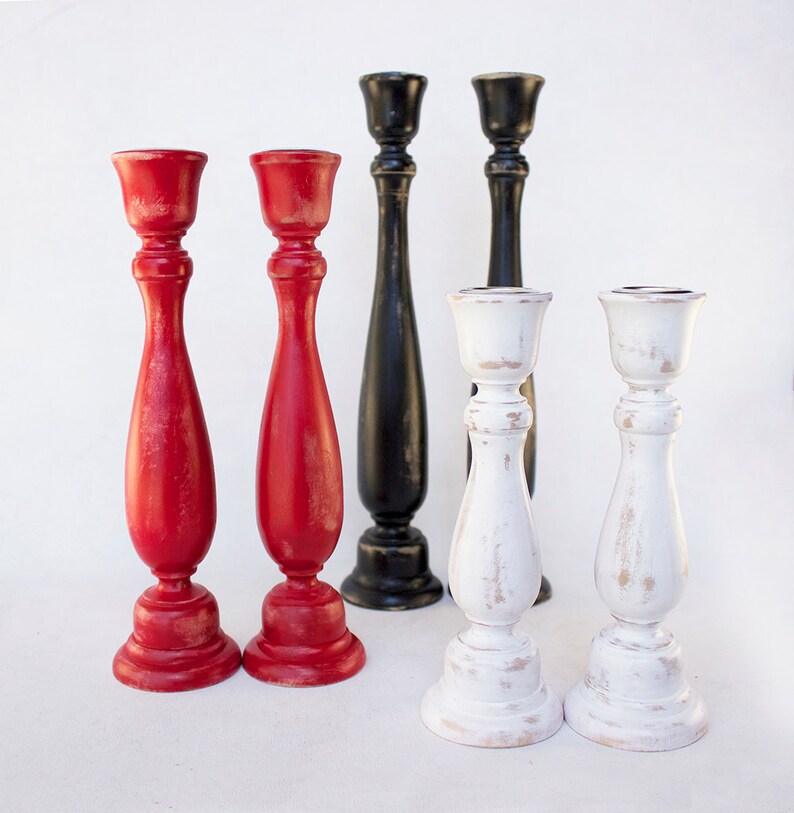 Wooden Candlesticks 2 Pair or Set of Two Larger Hand Etsy
