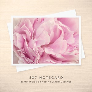 5x7 Note Card - Blank or with Custom Text Inside - Ruffled Peony Petals Photo Greeting Cards w/ Envelope - Any Occasion