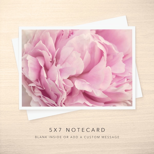 5x7 Note Card - Blank or with Custom Text Inside - Ruffled Peony Petals Photo Greeting Cards w/ Envelope - Any Occasion