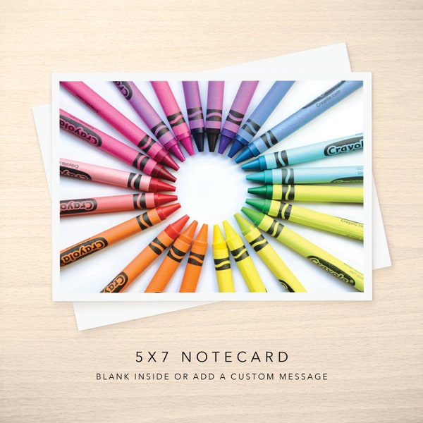 5x7 Note Card - Blank or with Custom Text Inside - Colorful Circle of Crayons Photo Greeting Cards w/ Envelope - Any Occasion