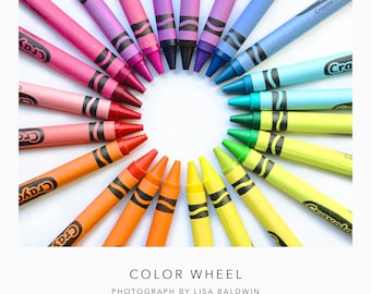 Foto de la rueda de color del círculo de crayones - Arte del arco iris colorido brillante - Vivero Niños Artesanía Sala de costura Artista Estudio Obra de arte