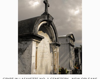 Above Ground Crypt in Lafayette No. 1 Cemetery New Orleans - Overcast and Dark NOLA Print