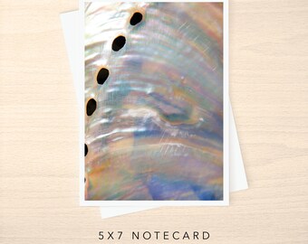 5x7 Note Card - Blank or with Custom Text Inside - Iridescent Abalone Sea Shell Photo Greeting Cards w/ Envelope - Any Occasion