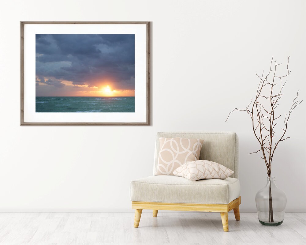 Dark Clouds Parting for a Sunrise Over a Green Ocean A New - Etsy