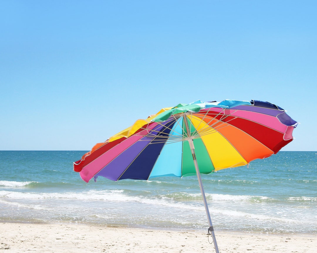 Photo of Bright Beach Umbrella With Colorful Stripes Etsy