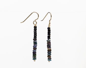 Black Ethiopian WELO Opal and Simulated Black Diamond Earrings - Faceted Gemstone Beads and Gold Filled Ear Wires