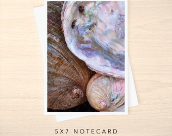 5x7 Note Card - Blank or with Custom Text Inside - Group of Iridescent Abalone Sea Shell Photo Greeting Cards w/ Envelope - Any Occasion