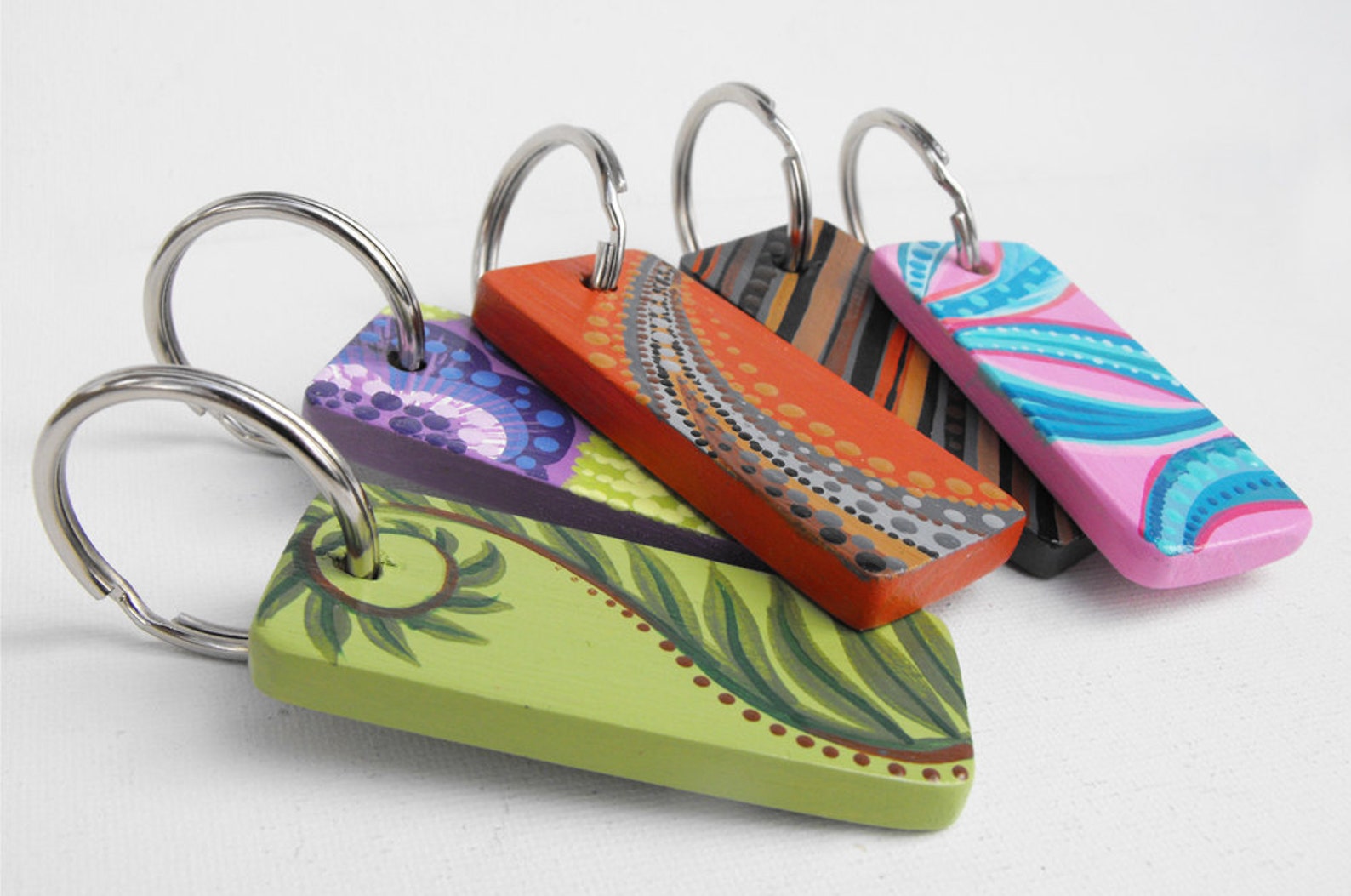 Purple Flowers Key Chain Hand Painted Wooden Keychain With Etsy