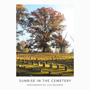 Sunrise in the Cemetery Photo - Civil War Battle of Shiloh Cemetery with Headstones - Sun Streaked Autumn Morning