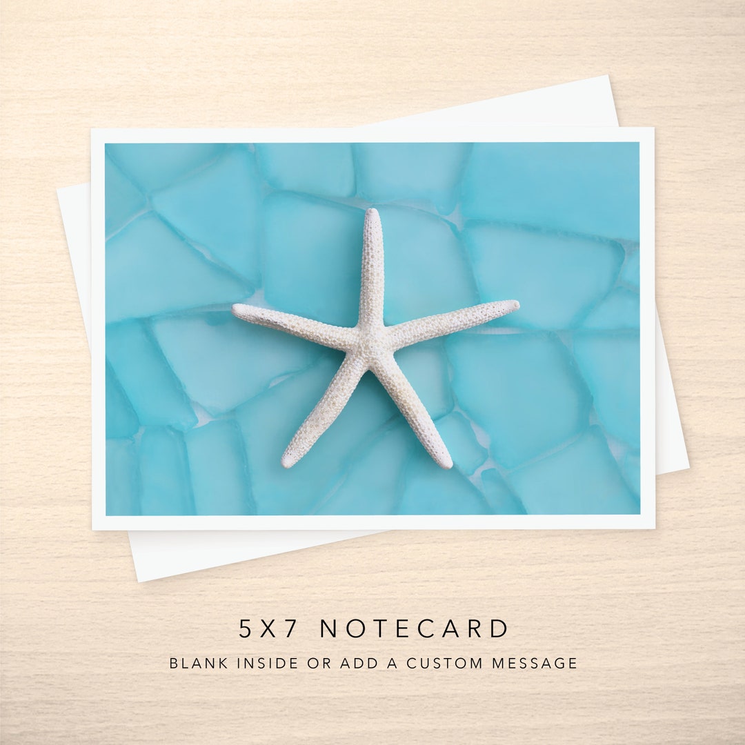 5x7 Note Card - Blank or With Custom Text Inside - Starfish on a Bed of ...