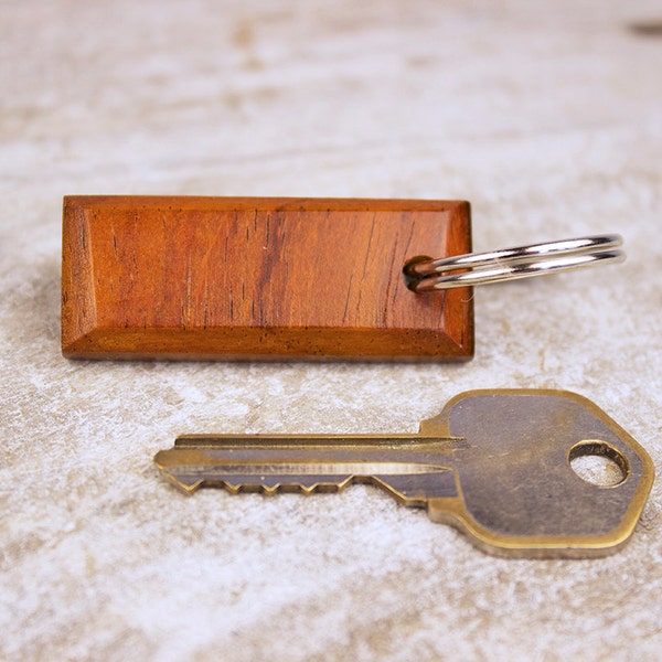 Small Exotic Cocobolo Rosewood Key Chain - Hand Shaped Wooden Keychain with Silver Tone Split Ring