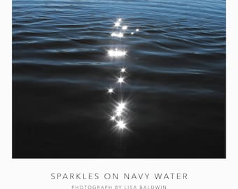 Sparkles on Navy Water - Minimal Photo - Print in Shades of Blue