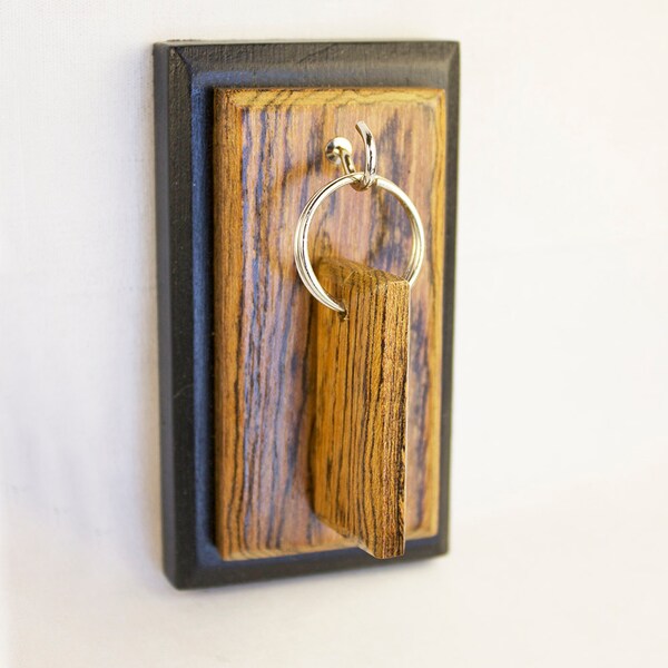 Exotic Bocote Wood Keychain with Matching Key Ring Holder - Key Hook Gift Set
