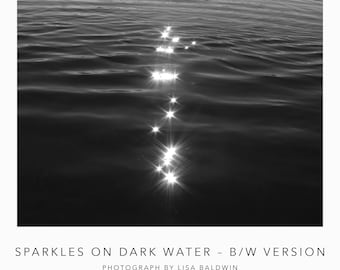 Black and White Photo - Sparkles on Dark Water - Minimal Photo - Ombre Print