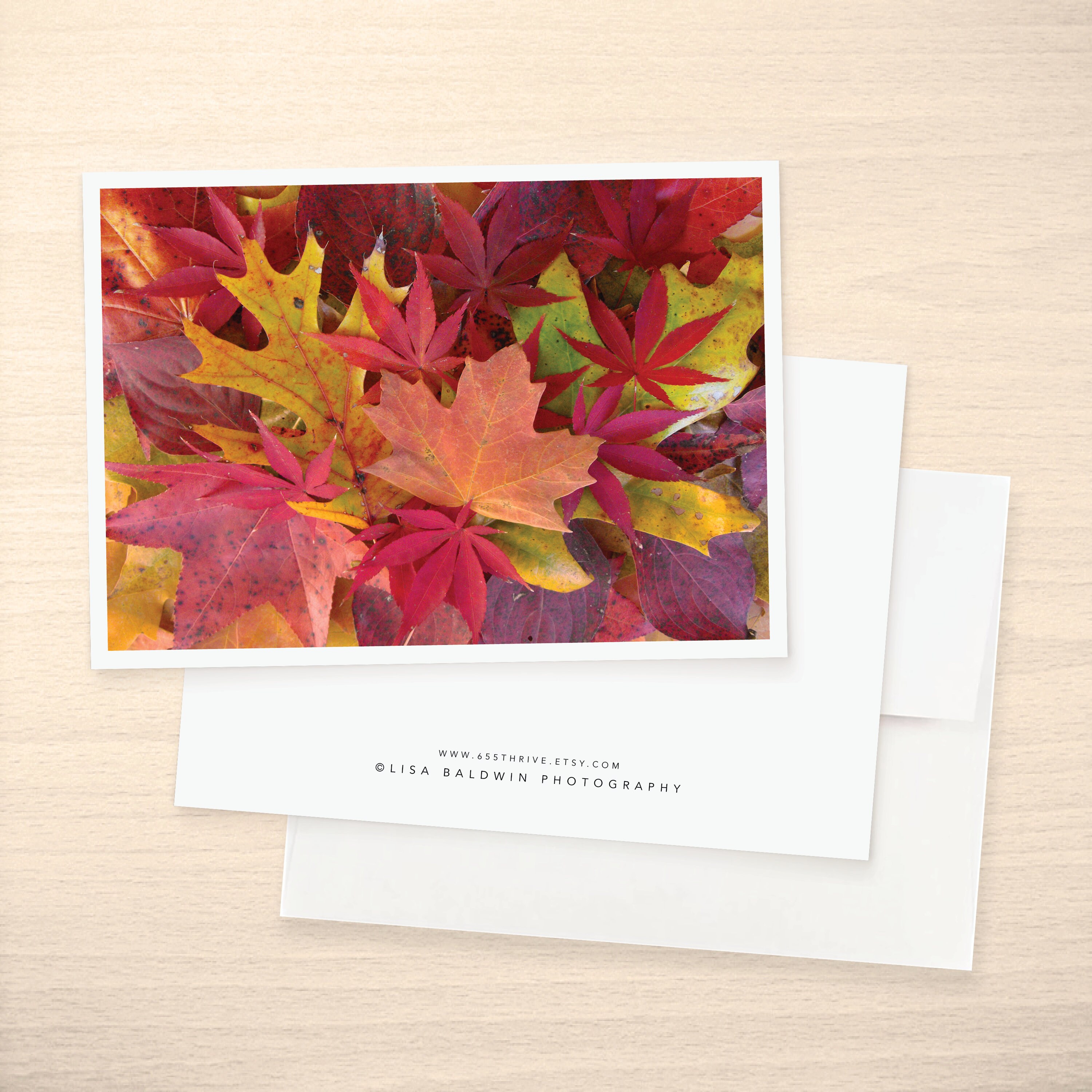 5x7 Note Card - Blank or With Custom Text Inside - Autumn Leaves ...