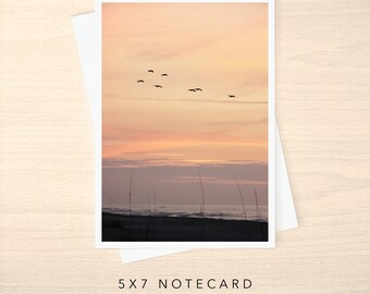 5x7 Note Card - Blank or with Custom Text Inside - Squadron of Pelicans at Sunrise Photo Greeting Cards w/ Envelope - Any Occasion