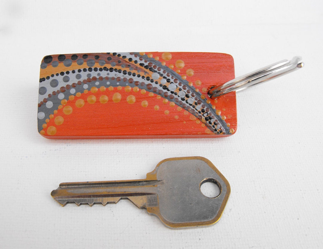 Earth Tone Swoosh Key Chain Hand Painted Wooden Keychain Etsy