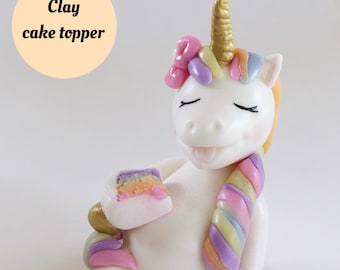 Chubby unicorn wedding cake topper - Clay fat unicorn figurine - Unicorn cake topping