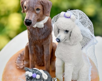 Custom pet cake topper for Wedding, anniversary or engagement party. Dog and cats figures. Personalize portrait. Bride and groom cake topper