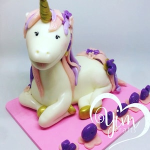 Cute Unicorn cake topper Gold and Pink, Unicorn topper cake, Unicorn birthday cake topper, Unicorn birthday topper, Clay unicorn cake topper image 1