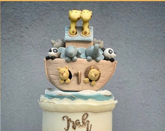 Noah's Ark cake topper for Baby Showers, Noahs ark topper cake with clay animal's figures
