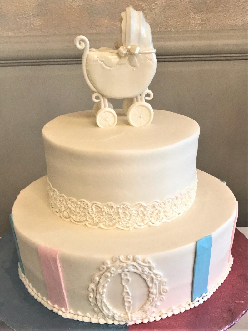 White Baby Carriage Cake Topper Baby Shower Topper Stroller Etsy