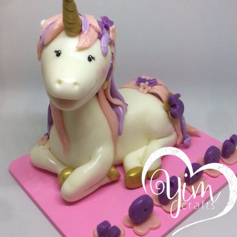 Cute Unicorn cake topper Gold and Pink, Unicorn topper cake, Unicorn birthday cake topper, Unicorn birthday topper, Clay unicorn cake topper image 7