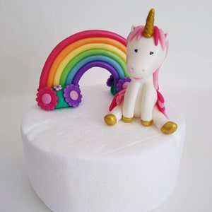 Unicorn and Rainbow cake toppers for girl birthday theme party. Clay pony figurine. Unicorn and rainbow room decor.