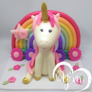 Unicorn cake topper for girl birthday theme party, Custom cake topper, Clay pony figurine