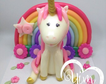 Unicorn cake topper for girl birthday theme party, Custom cake topper, Clay pony figurine