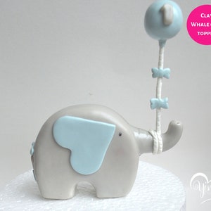 First Birthday cake topper boy, Elephant cake topper, 1st birthday elephant with balloon topper cake, Clay elephant, Elephant nursery decor