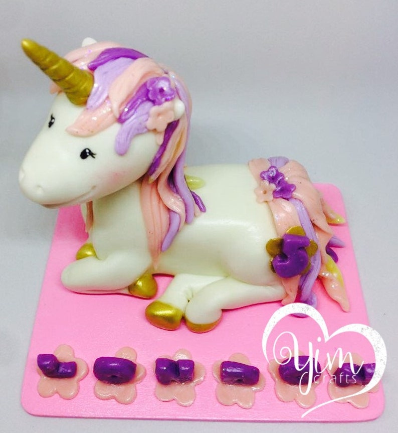 Cute Unicorn cake topper Gold and Pink, Unicorn topper cake, Unicorn birthday cake topper, Unicorn birthday topper, Clay unicorn cake topper image 3