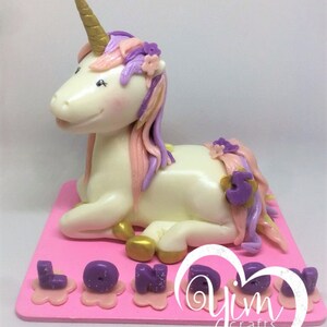 Cute Unicorn cake topper Gold and Pink, Unicorn topper cake, Unicorn birthday cake topper, Unicorn birthday topper, Clay unicorn cake topper image 6
