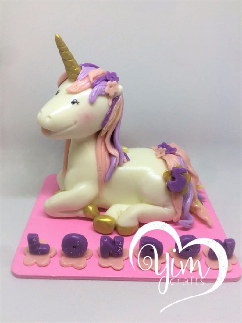 Cute Unicorn cake topper Gold and Pink, Unicorn topper cake, Unicorn birthday cake topper, Unicorn birthday topper, Clay unicorn cake topper image 6