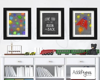 Descarga digital, arte imprimible, colores brillantes en el espacio, planetas en acuarela, habitación infantil
