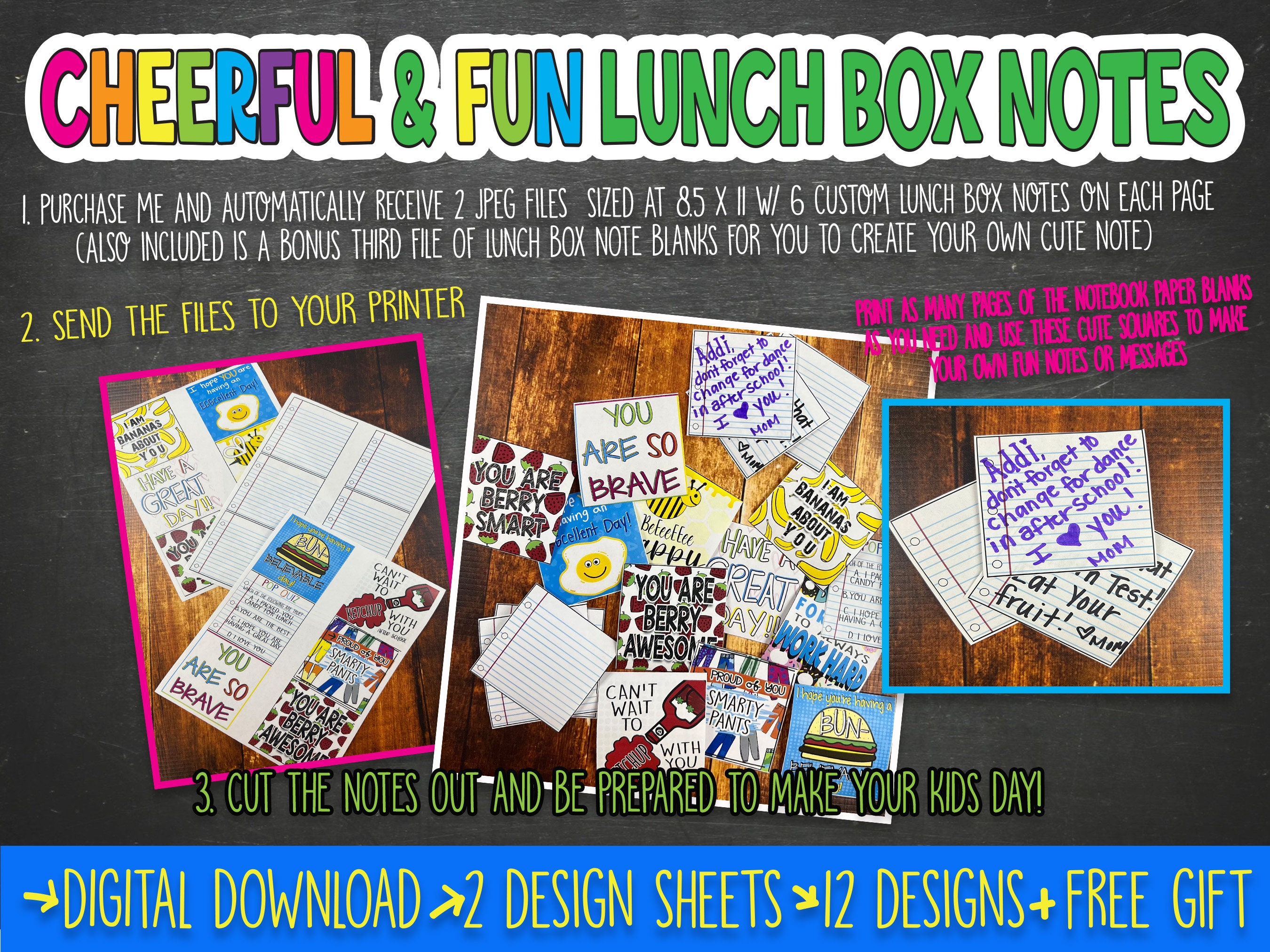 Fun Cheerful Lunch Box Note Printable Digital Download - Etsy