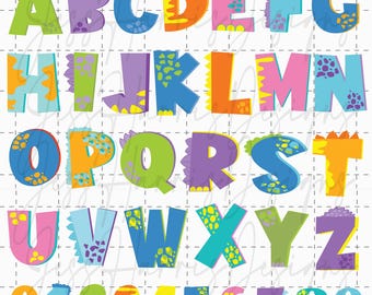 Letras del alfabeto con temática de dinosaurios / Descarga digital / Conjunto de dos colores y patrones / Archivos PNG y EPS