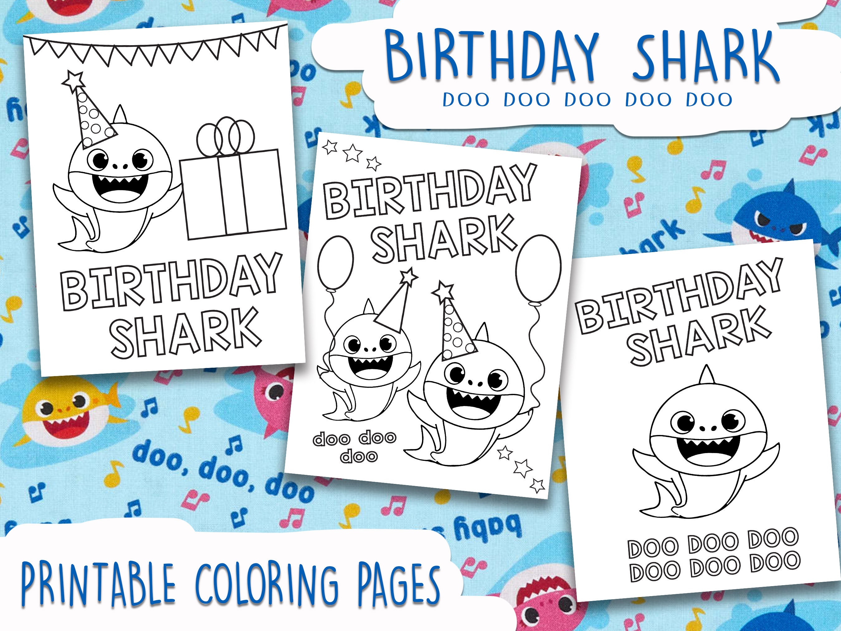 3 Printable Birthday Shark Coloring Sheet Designs - Etsy