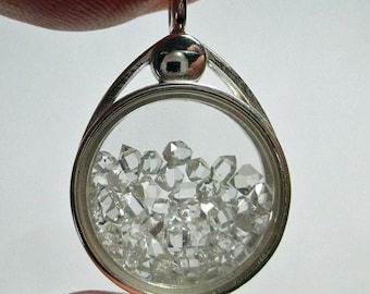 17mm HERKIMER DIAMOND Sterling Silver Floating Locket Pendant (Small Crystals)  - ww1408